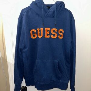 GUESS Men's Navy and Orange vintage Hoodie